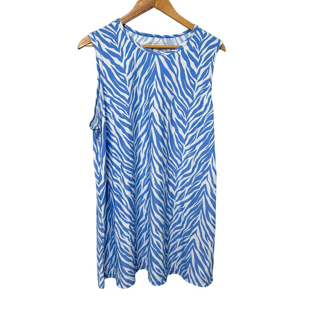 Coolibar Galene Swim Cover Up Dress Size XL Blue White UPF 50 Sleeveless New